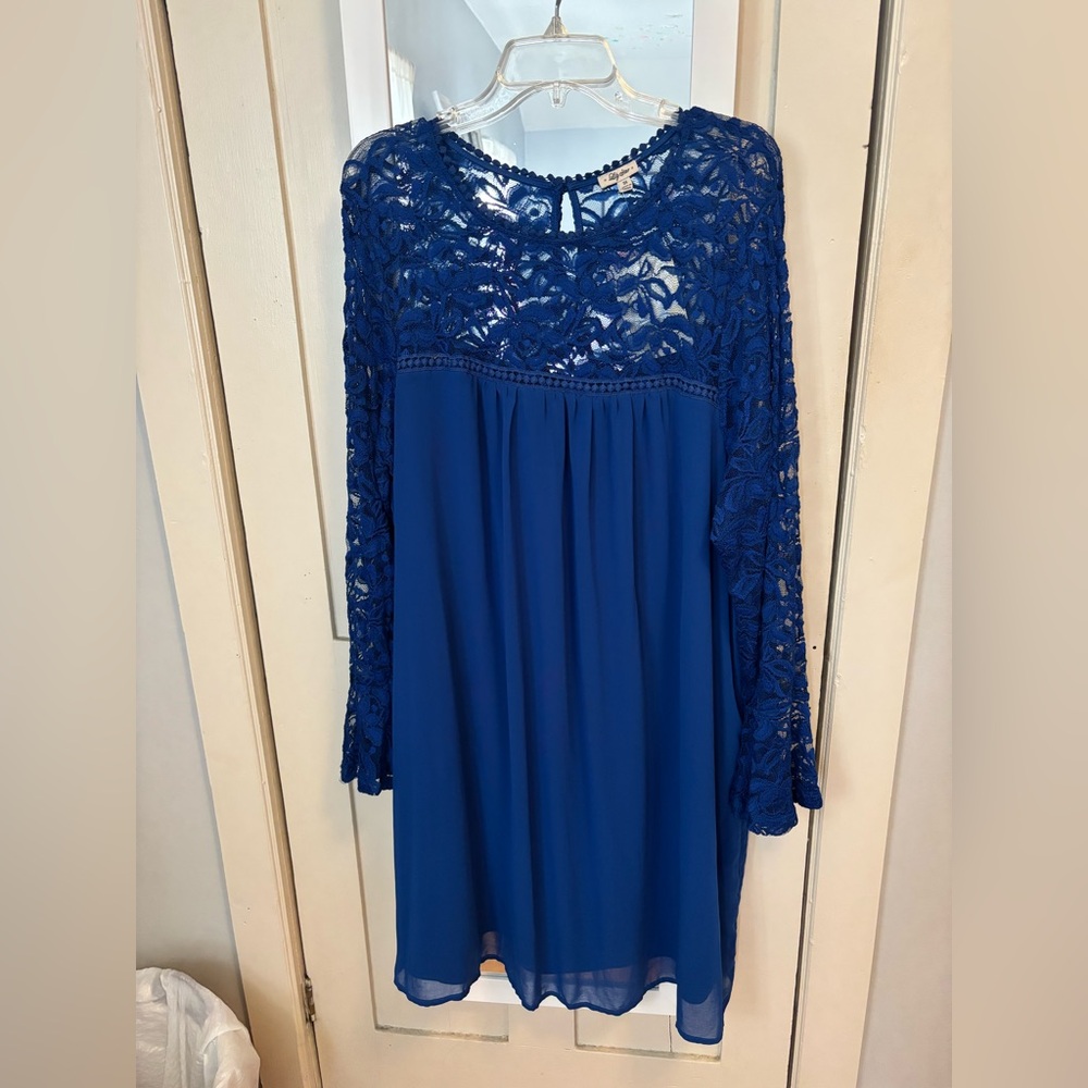 Lily Star Royal Blue Floral Lace Dress
